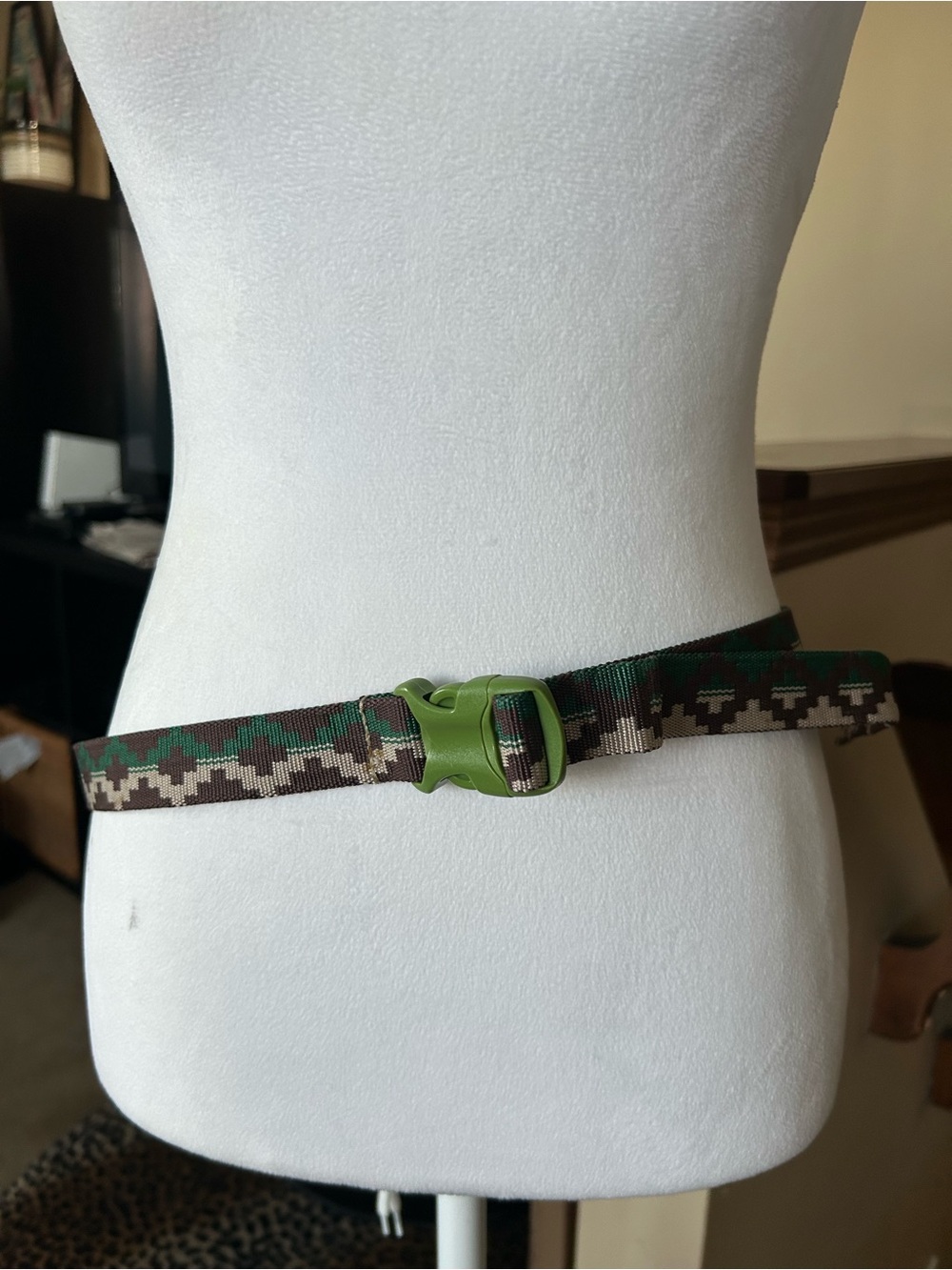 Adjustable Green Camouflage Web Belt with Plastic Buckle